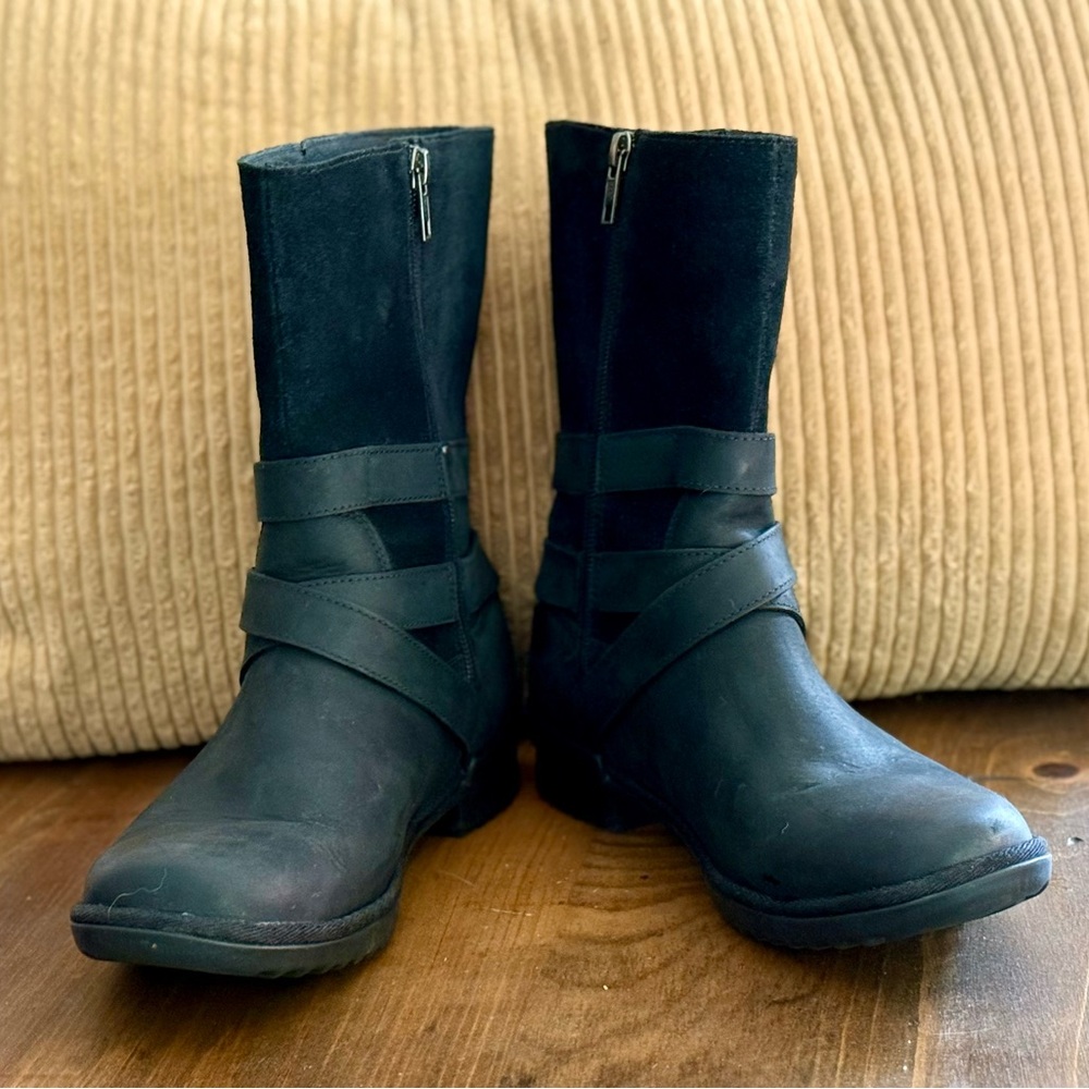 UGG Black Leather Combat Boots Size 8